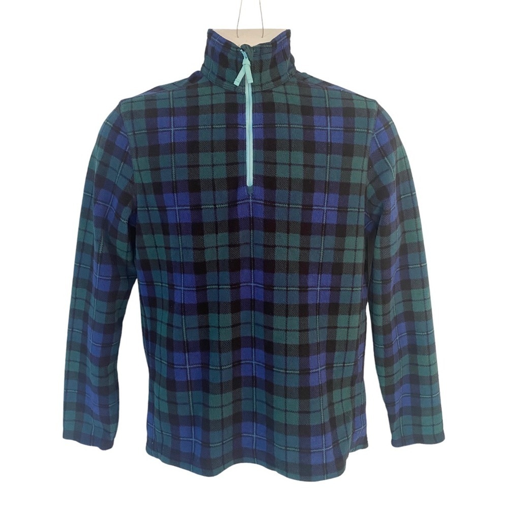 Chubbies Fleece Jacket Mens Small Hand Me Down Style 1/4 Zip Green Blue Plaid
